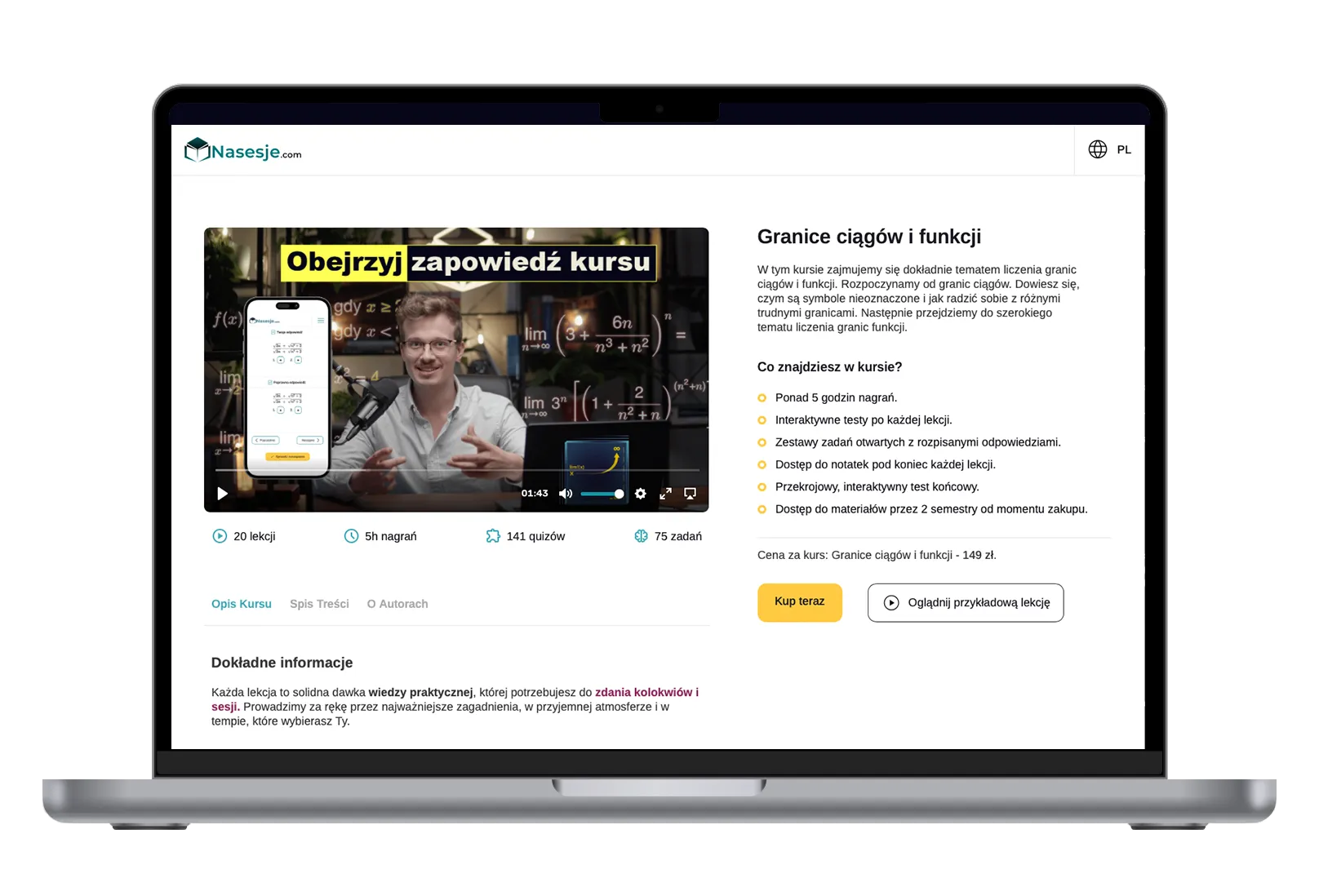 kurs Granice Ciągów i Funkcji laptop